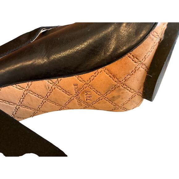 L.A.M.B. Gwen Stefani Leather & Satin Trim Platform Open Toe Booties Black - Picture 8 of 10